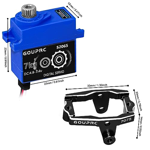 GOUPRC 7KG RC Digital Micro Servo for 1/18 TRX4M Servo RC Car, Metal Gear RC Servo with Servo Mount Bracket & Steering Link & Servo Horn Set Upgrade Parts (Black&Steering Link) - color: Black&tie Rods