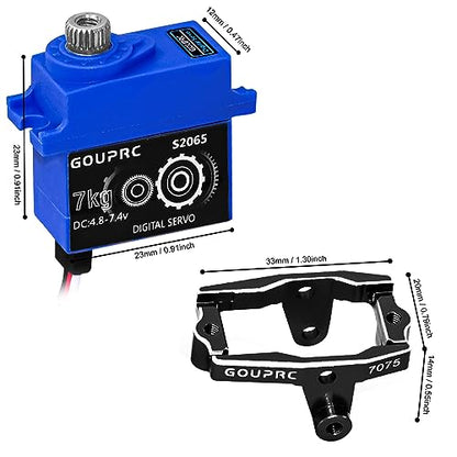 GOUPRC 7KG RC Digital Micro Servo for 1/18 TRX4M Servo RC Car, Metal Gear RC Servo with Servo Mount Bracket & Steering Link & Servo Horn Set Upgrade Parts (Black&Steering Link) - color: Black&tie Rods