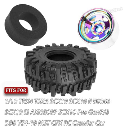4PCS RC 1.9 in Wheel Tires for 1/10 TRX4 TRX6 SCX10 SCX10 II 90046 SCX10 III AXI03007 Gen7/8 D90 VS4-10 RC Crawler Car,BRCatWPark Alloy 1.9 Beadlock Wheel and Rubber Tires w/Sponge,Colour - color: Colour - (Tires)