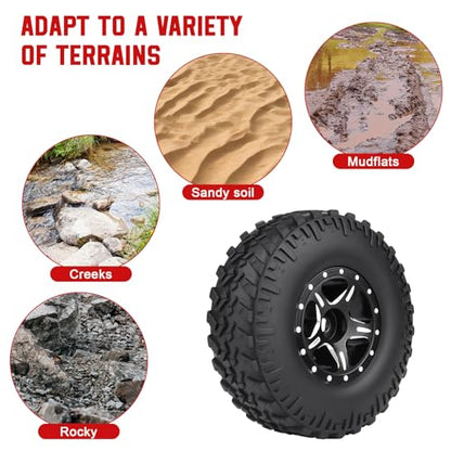 Hobbypark 1.0 Beadlock Wheels Tires 53x17mm Soft Rubber with Foam & Brass Wheel Hex Weight for AX24 SCX24 FCX24 Enduro24 1/24 Scale RC Crawler Car, Set of 4