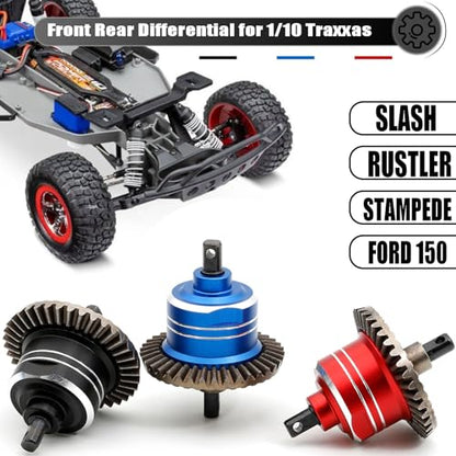 1/10 Front Rear Differential Upgrades Diff for 1/10 Traxxas Slash Rustler Stampede Hoss 4x4 VXL Ford 150，2PCS #45 Steel Differential, Replaced #5381#6882#5379(Black) - color: Red