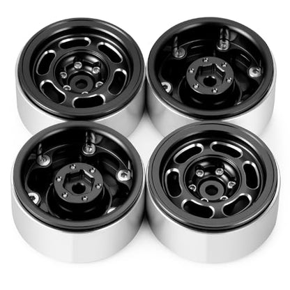 MOHERO 4Pcs 1.3 RC Beadlock Wheel Rims for 1/18 1/24 RC Crawler TRX4M Axial SCX24 Redcat Ascent-18 Upgrade Parts (Black) - color: Black