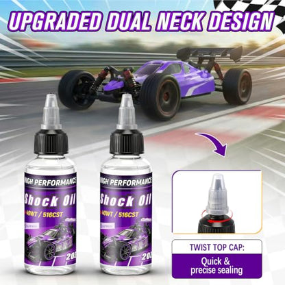 2 Bottles Racing Silicone Shock Oil 40WT 516CST | RC Car Shock Oil for Lubricating R/C Radio Controlled Cars and All Types of Vehicles, RC Shock Oil, Does Not Evaporate