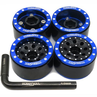 Adjustable Offset 1.0 Beadlock Wheels Blue Black, Heavy 1.0 RC Crawler Rims Weight 21g/Rim 7mm Hex Rims for Axial SCX24 Crawler & Other 1/24 RC Crawler Car Truck, (4-Pack) - color: Blue & Black