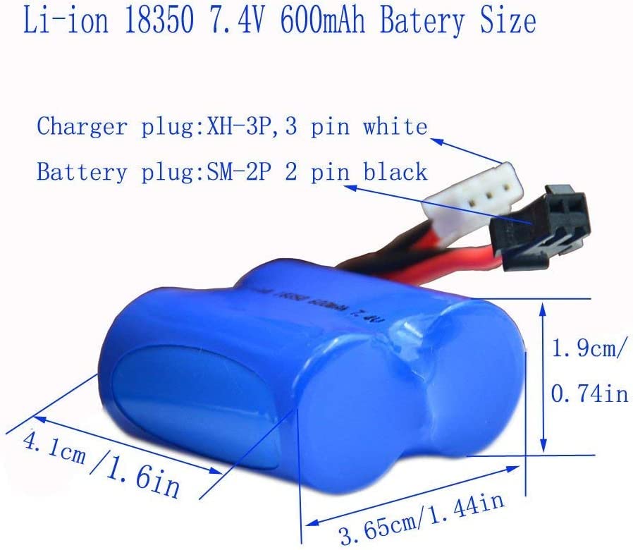 Blomiky 2 7.4V 600mAh 4.44Wh Lion Battery with SM-2P Black 2 Pin Plug Suitable for Skytech TKKJ Blue Boat H100 H102 H106 and H120 RC Ship Boat / H100 Battery 2