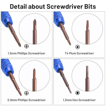 RC Screw Driver Set, daitoku RC Tool Kit Include PH1.5mm/2.0mm H1.3mm T4 Plum for AXIAL SCX30 Ford Bronco 4X4 SCX30 Jeep Wrangler JLU 4X4 (Blue) - color: Blue