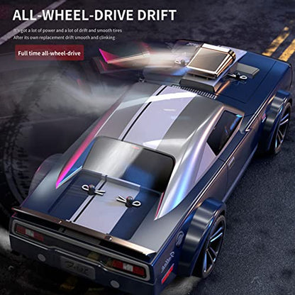GoolRC RC Drift Car, 1:16 Scale Remote Control Car, 4WD 35KM/H High Speed Racing Cars, 2.4GHz RC Drifting Cars for Adults with Cool LED Lights, Extra Drift Tires and 2 Batteries (Grey) - color: Grey, size: 2 Batteries