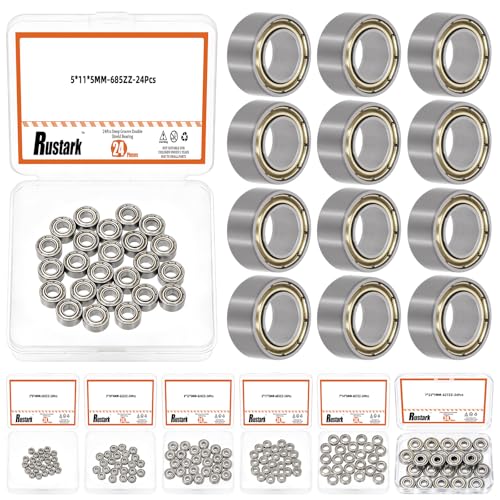 24Pcs 685ZZ Carbon Steel Ball Bearing Deep Groove Ball Bearing Double Shielded Bearings Small Bearings for Furniture Wheels Skateboards Scooters - size: 685ZZ/0.2x0.43x0.2inch, style: carbon steel