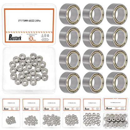 24Pcs 685ZZ Carbon Steel Ball Bearing Deep Groove Ball Bearing Double Shielded Bearings Small Bearings for Furniture Wheels Skateboards Scooters - size: 685ZZ/0.2x0.43x0.2inch, style: carbon steel