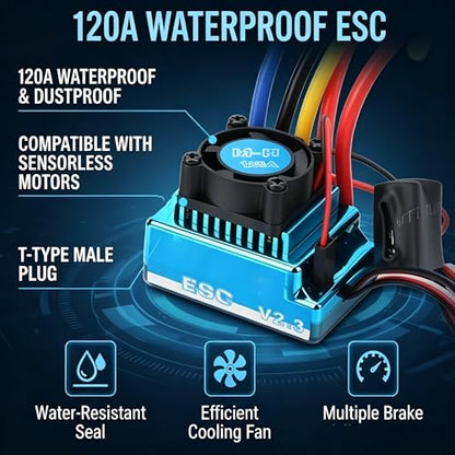 120A Brushless Motor ESC Set, Professional High Torsion 3650 Brushless Motor 120A ESC Combo Set for RC Car, Compatible with Hsp, Axial Scx10, D90, Hpi Model Use - size: 4500KV