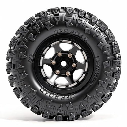1.3” Aluminum Beadlock Wheels & Mud Terrain Tires Set for 1/18 1/24, -7.6mm Offset RC Crawler Car Fits TRX4M, Axial SCX24 AX24, Redcat Ascent-18, FCX24, 66 x 26mm, Pre-Assembled, 4 pcs Black - color: Black