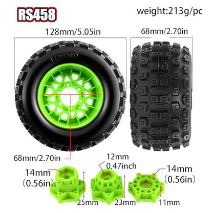 1/10 Scale RC Truck Tires 2.8inch Tire and Wheels with 12mm/14mm Hexes fit Stampede Arrma Big Rock Granite VORTEKS 3S Traxxas Slash, Stampede Rustler, Hoss (Green) - color: Green