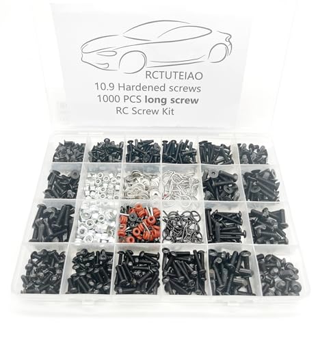 RC Screw Kit Universal Screws 1000pcs M3 M4 Assortment Set, Hardware Fasteners 1/8 1/10 1/12 1/16 Scale RC Cars Trucks Crawler, RC Screw Kit (Long Screw