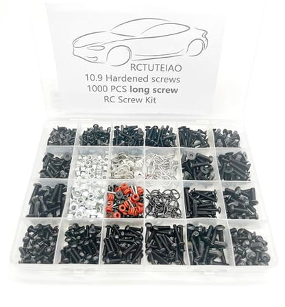 RC Screw Kit Universal Screws 1000pcs M3 M4 Assortment Set, Hardware Fasteners 1/8 1/10 1/12 1/16 Scale RC Cars Trucks Crawler, RC Screw Kit (Long Screw