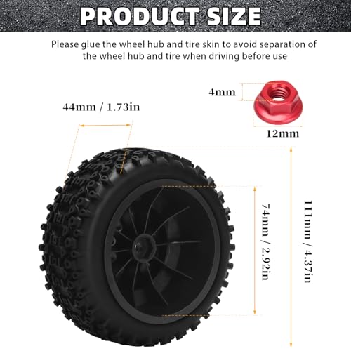 1/10 RC Short Course Tires 12mm Hex RC Wheels and Tires RC Truck Tires for RC Off-Road Car RC Car Wheels for Traxxas TRX4 Slash Arrma Losi Tenacity Vkar 10sc Hpi RC Buggy Car 4PCS (Style C) - Black