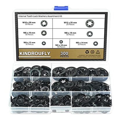 300 Pieces Internal Tooth Star Lock Washers, Kindroufly 7 Sizes Quick Speed Locking Washers, Push on Retaining Clips Assortment Kit (M3, M4, M5, M6, M8, M10, M12) - size: M3, M4, M5, M6, M8, M10, M12