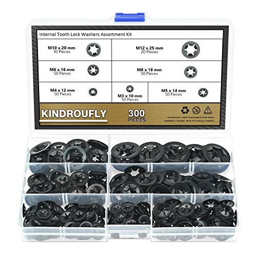 300 Pieces Internal Tooth Star Lock Washers, Kindroufly 7 Sizes Quick Speed Locking Washers, Push on Retaining Clips Assortment Kit (M3, M4, M5, M6, M8, M10, M12) - size: M3, M4, M5, M6, M8, M10, M12