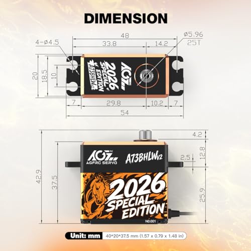 AGFRC 40KG High-Torque RC Servo Motor - Year for the Horse, Waterproof Brushless Digital Standard Servo for 1/10 RC Cars (A73BHLW V2 2026 Special Edition) - style: A73BHLW V2 2026 Special Edition