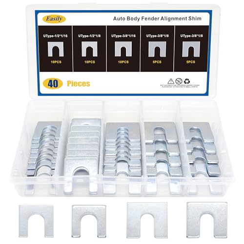 40 PCS Auto Body Fender Alignment Shim 1/16" & 1/8" Thick- 3/8" & 1/2" Slot Automotive Alignment Shim Assortment Kit