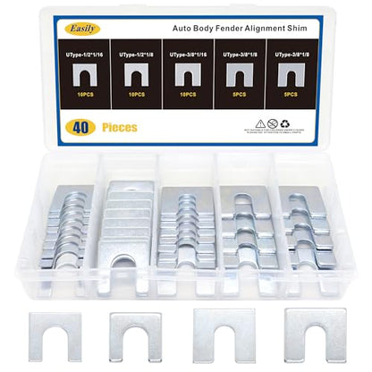 40 PCS Auto Body Fender Alignment Shim 1/16" & 1/8" Thick- 3/8" & 1/2" Slot Automotive Alignment Shim Assortment Kit