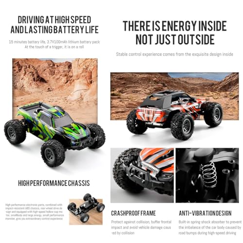 Mini RC Car for Adults, 4WD Off Road Remote Control Truck High Speed 20KMH Rechargeable Battery RTR Gift for Teen Birthday Christmas - color: Orange