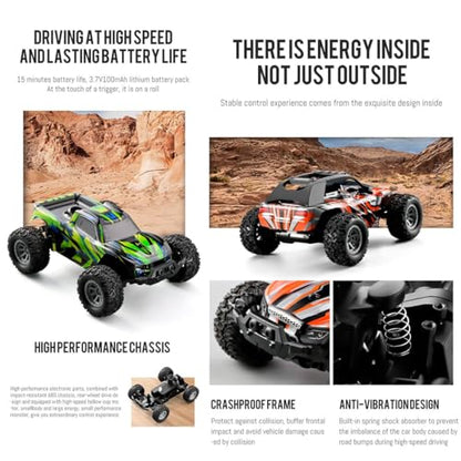 Mini RC Car for Adults, 4WD Off Road Remote Control Truck High Speed 20KMH Rechargeable Battery RTR Gift for Teen Birthday Christmas - color: Orange