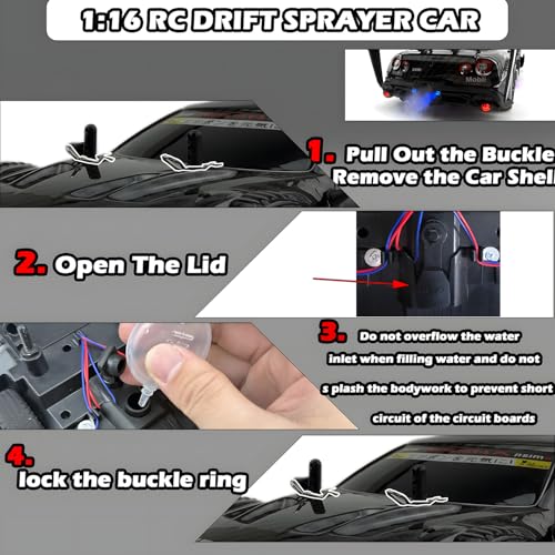 HTURCCOP 1:16 RC Drift Car 2.4GHz Spray 4WD LED Lights 30+KM/H High Speed Remote Control Car 2 Batteries 60Min Infinitely Variable Speed Drift Car Toys for Adults and Kids(Red) - color: Red 1:16