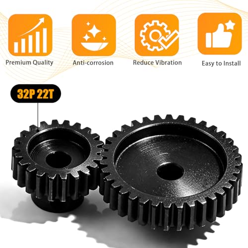 32P 22T RC Car Gear Set | 45# Steel Black Oxide | 5mm Bore +0.03mm | Precision Engineered Motor Pinion Gear Compatible with Traxxas/ARRMA/HPI/Kyosho (3-Pack with M4 Set Screws) - style: 3Pcs 22T