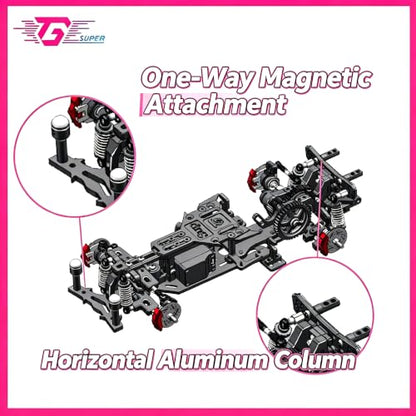 RC Stealth Magnetic Body Post for 1/24 1/28 RC Car, 2 Sets One/Two-Way Adjustable Magnetic Clamps, 2 Horizontal Aluminum Columns with 6 Chamfered Screws and 8 Magnets, TG Chassis Upgrade DIY Kit
