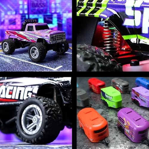 1/64 Scale Alloy RC Car 2.4GHZ Off-Road Remote Control Car with Trailer Three Speed Adjustment Small RC Truck Gifts for Christmas Day Birthday (HB10 Red) - style: HB10 Red