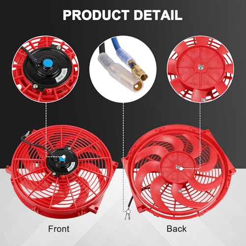 JDMSPEED New 14" Inch Universal Slim Fan Push Pull Electric Radiator Cooling 12V Red Kit - color: Red, size: 14 Inch