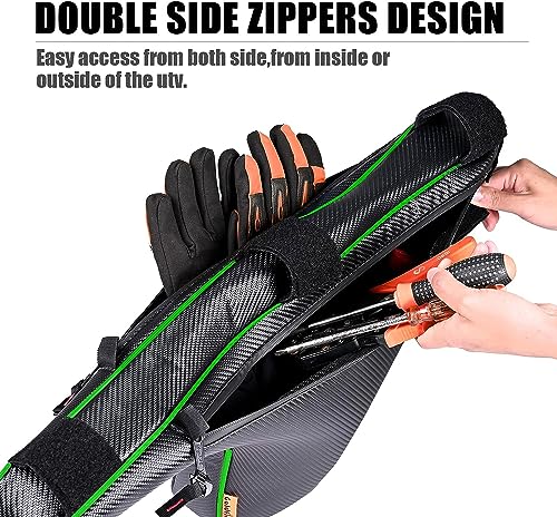 2 Pack UTV Roll Bar Triangle Storage Tool Bag, Double Sides Zipper Side by Side Bags Roll Bar Door Gear Bag, Compatible With Kawasaki Teryx KRX 1000 2020-2025 2026 Accessories (Green x2) - color: Green x2