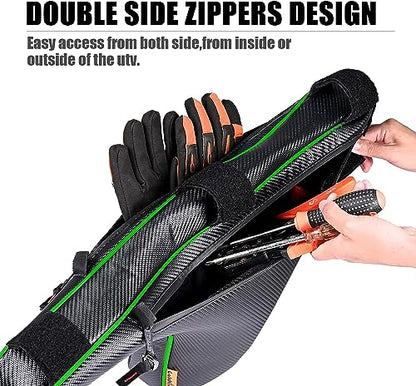 2 Pack UTV Roll Bar Triangle Storage Tool Bag, Double Sides Zipper Side by Side Bags Roll Bar Door Gear Bag, Compatible With Kawasaki Teryx KRX 1000 2020-2025 2026 Accessories (Green x2) - color: Green x2