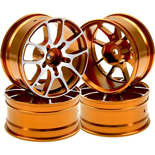 Aluminum Alloy 1/10 On-Road Racing Touring Drift Car Wheel Rims 12mm Hex Hub 26mm Width Compatible with Tamiya TT01 Kyosho RedCat Sakura D4 XIS HSP 1/10 RC Car (Glod) - color: Glod