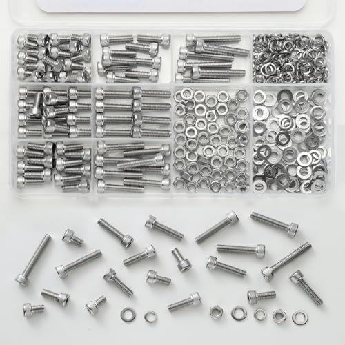516PCS M4 Screws Assortment Kit, 304 Stainless Steel 18-8 Hex Socket Head Cap Screws Bolts Nuts and Washers Set, M4 x 6/8/10/12/16/20/25mm, for 3D Printer - size: SS M4 516PCS Socket Cap