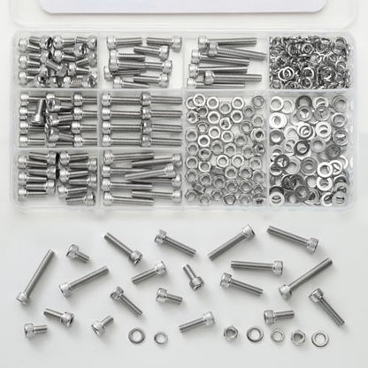 516PCS M4 Screws Assortment Kit, 304 Stainless Steel 18-8 Hex Socket Head Cap Screws Bolts Nuts and Washers Set, M4 x 6/8/10/12/16/20/25mm, for 3D Printer - size: SS M4 516PCS Socket Cap