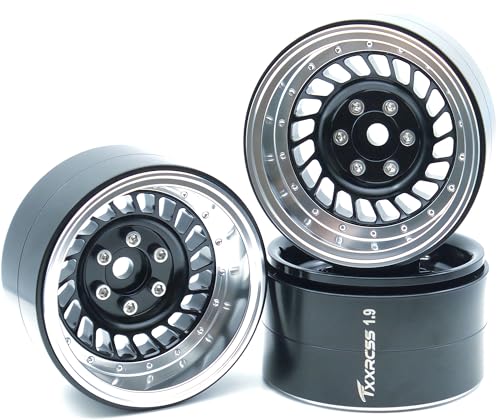 Super Heavy Rc 1.9 Beadlock Wheels Offsets -10mm Rims for 1/10 RC Crawler (Black & Silver) XX - color: Black & Silver