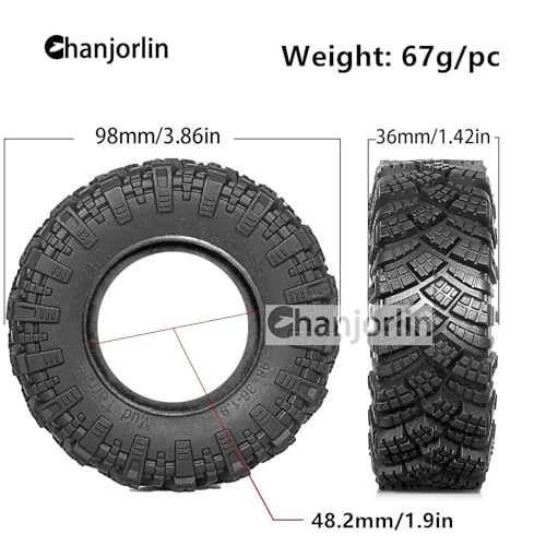1.9 RC Tires OD 98mm 1/10 Rubber All Terrain Mud Crawler Tyres with Foam for 1:10 Rock Crawler Car Axial SCX10 SCX10 III AXI03007 D90 TF2 MST Tamiya RR10 Beadlock Wheels Hubs 4PCS