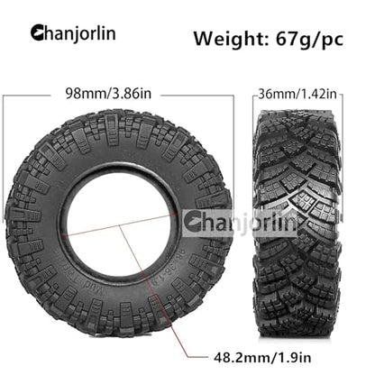 1.9 RC Tires OD 98mm 1/10 Rubber All Terrain Mud Crawler Tyres with Foam for 1:10 Rock Crawler Car Axial SCX10 SCX10 III AXI03007 D90 TF2 MST Tamiya RR10 Beadlock Wheels Hubs 4PCS