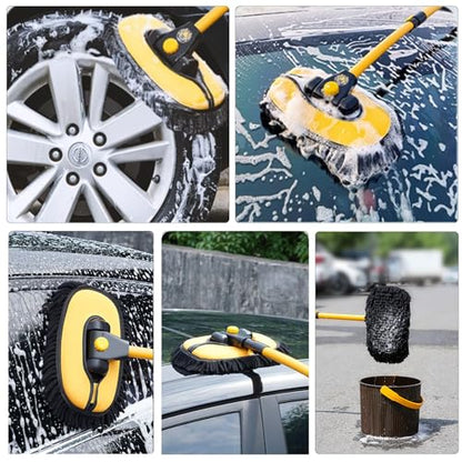 57'' Car Wash Brush with Long Handle Chenille Microfiber Car Wash Kit, Mitt Retractable Bent Pole Car Wash Brush for Cars RV Truck Boat (Light Yellow) - color: Light Yellow
