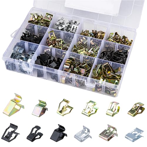 240 PCS 12 Sizes Auto Car U-Clips, Metal Trim Clips, Trim Moulding Clip Kit | Automotive Trim Moulding Fastener Clips, Universal Metal Dash Retainer Clips Replacement for Most Cars
