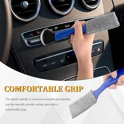 Universal 2 in 1 Duster for Car Clean, Car Detailing Brush, Double Head Soft Car Interior Detailing Brush Dust Brush, Car Double Head Clean Brush for Air Vents Dashboard Screen (Blue) - color: Blue
