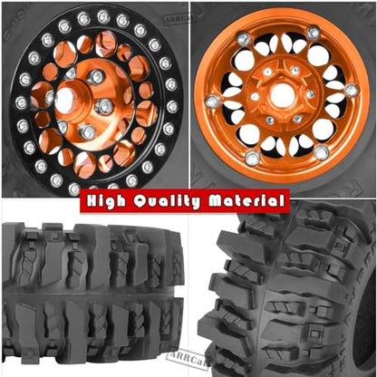 RC 1.9 Beadlock Wheels and Tires for 1/10 SCX10 SCX10 II 90046 SCX10 III AXI03007 SCX10 Pro TRX4 TRX6 Gen7/8 D90 VS4-10 MST CFX RC Crawler Car,Aluminum 1.9 Beadlock Wheel Rims and Tires,Gold - color: Gold for Axial SCX10