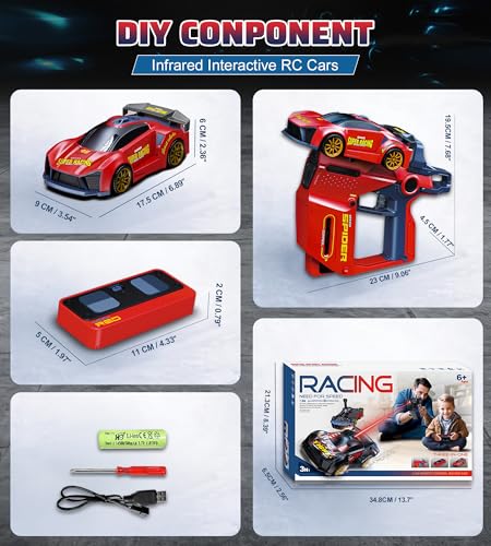 3-in-1 RC Drift Car Set - 2.4GHz Battle Remote Control Car, 2 Player Chase & Shoot Game, Parent-Child Interactive Toy Car, for Kids Ages 6+ (Red) - color: Red