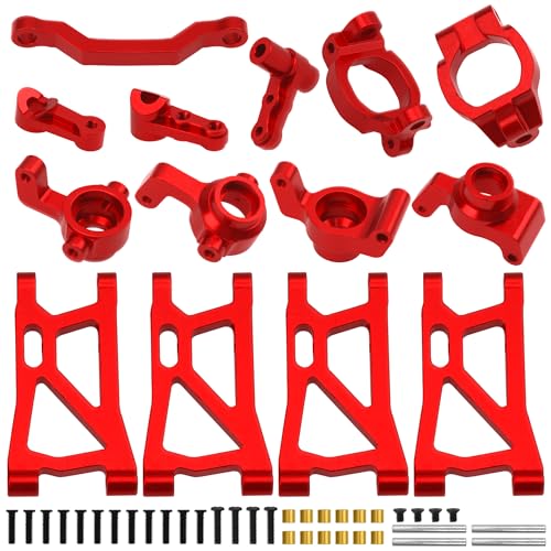ShareGoo Metal Swing Arms Steering Knuckle Carrier & Steering Assembly Upgrade Parts Compatible with Remo Hobby Smax 1621 1625 1631 1635 1651 1655 1/16 RC Car (Red) - color: Red