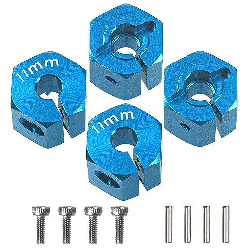 Aluminum Alloy 12mm Wheel Hex Hub Drive Adapters with Pins Screws Compatible with Axial SCX10 HSP HPI Tamiya Redcat 1/10 RC Crawler Car (11mm, Blue) - color: Blue, size: 11mm