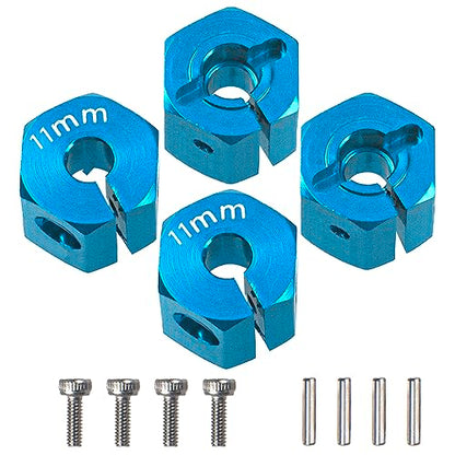Aluminum Alloy 12mm Wheel Hex Hub Drive Adapters with Pins Screws Compatible with Axial SCX10 HSP HPI Tamiya Redcat 1/10 RC Crawler Car (11mm, Blue) - color: Blue, size: 11mm
