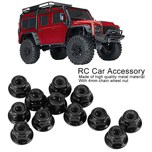 12PCS 4mm Nonslip Wheel Lock Nut Spare Parts Fit for Axial SCX10 1/10 RC Model Car Anti Slip Lock Nuts (Black)