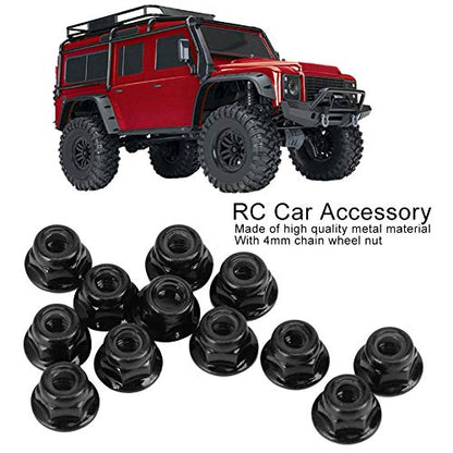12PCS 4mm Nonslip Wheel Lock Nut Spare Parts Fit for Axial SCX10 1/10 RC Model Car Anti Slip Lock Nuts (Black)