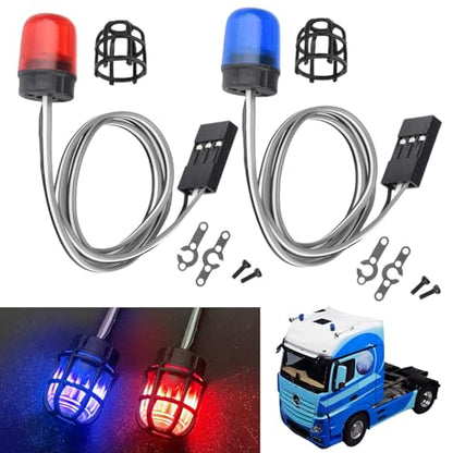 HobbyPark RC LED Flash Lights Alarm Lamp Flashing Rotating Beacon Light DC 5–6V Compatible with 1/10 TRX4 SCX10 RC Crawler Car 1/14 Tamiya Tractor RC Truck (Red and Blue Lights) - color: Red and Blue Lights